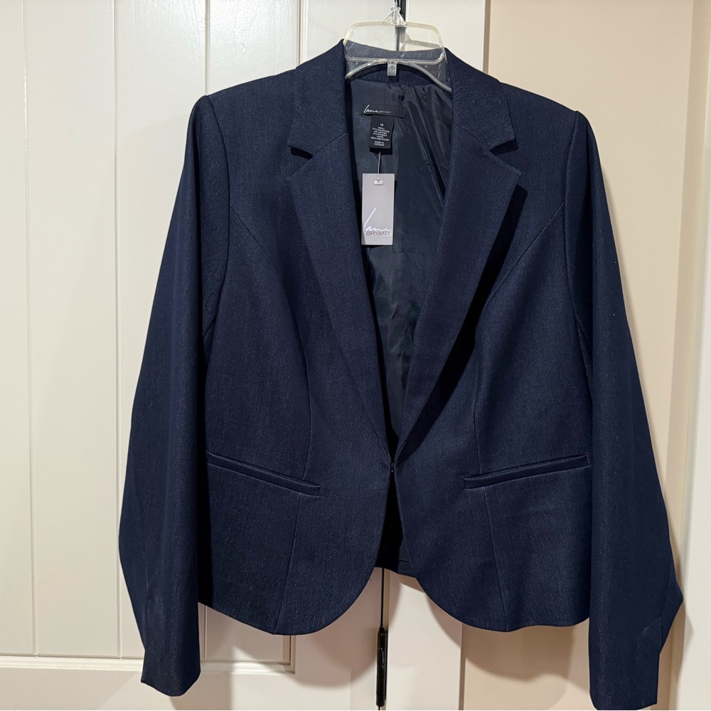 LANE BRYANT Size 14 MSRP $90 NWT Navy Blue Blazer Clasp Closure / Slant Pockets